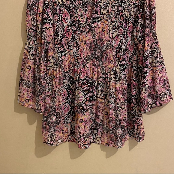 Floral & Ivy Pleated Top Blouse Multicolor Size M 70's Flower Flowy Hippie Boho - Picture 4 of 12